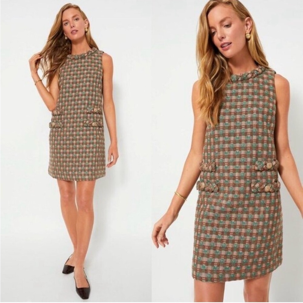 Tuckernuck Sleeveless Tweed Mini Dress in Brown and Green Plaid